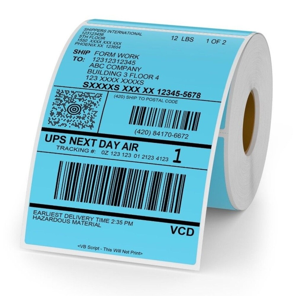 6 x 4" Blue Thermal Vinyl Rectangle Self-Adhesive Labels 250/Roll Stickers